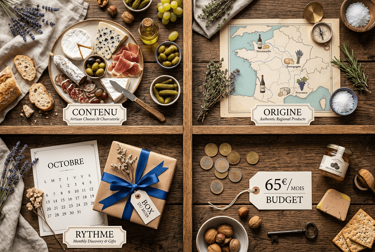 Comparez les critères d’une box alimentaire mensuelle : contenu, origine, rythme et budget, puis choisissez une formule adaptée à vos envies ou à offrir.